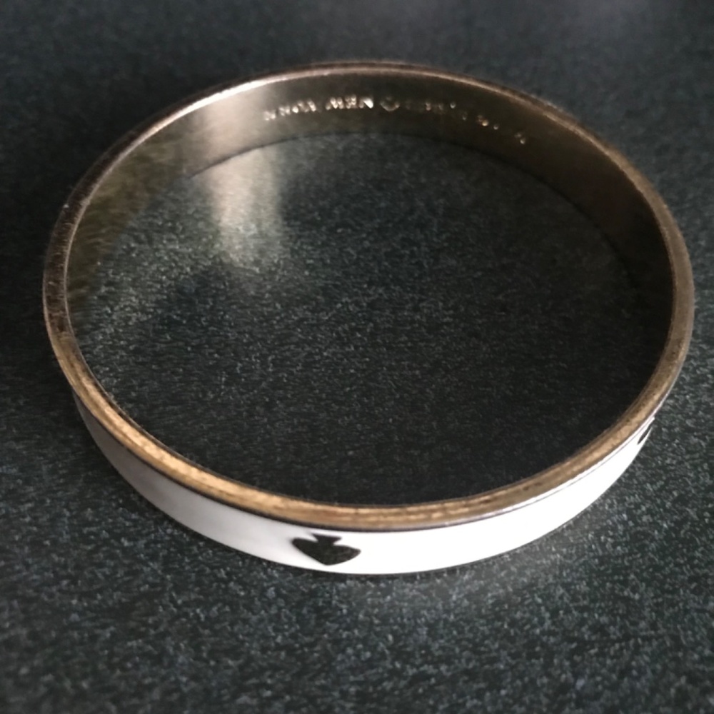 Kate Spade NY Bangle Bracelet Off White Enamel Yellow Gold Plated Designer Logo - Picture 5 of 8